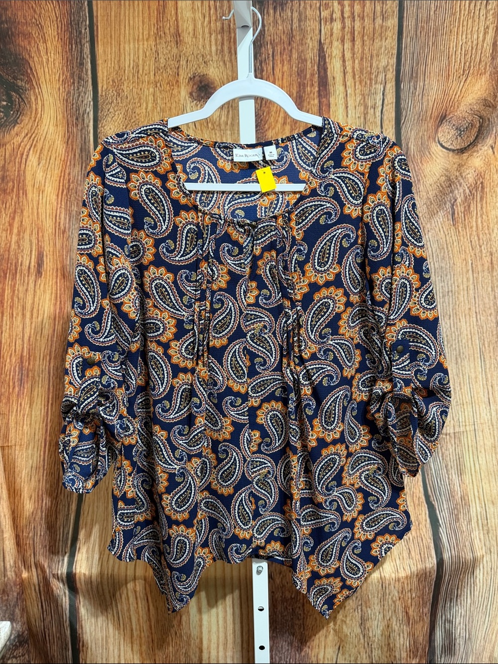 Kim Rogers 3/4 Sleeve Asymmetrical Paisley Blouse Size M